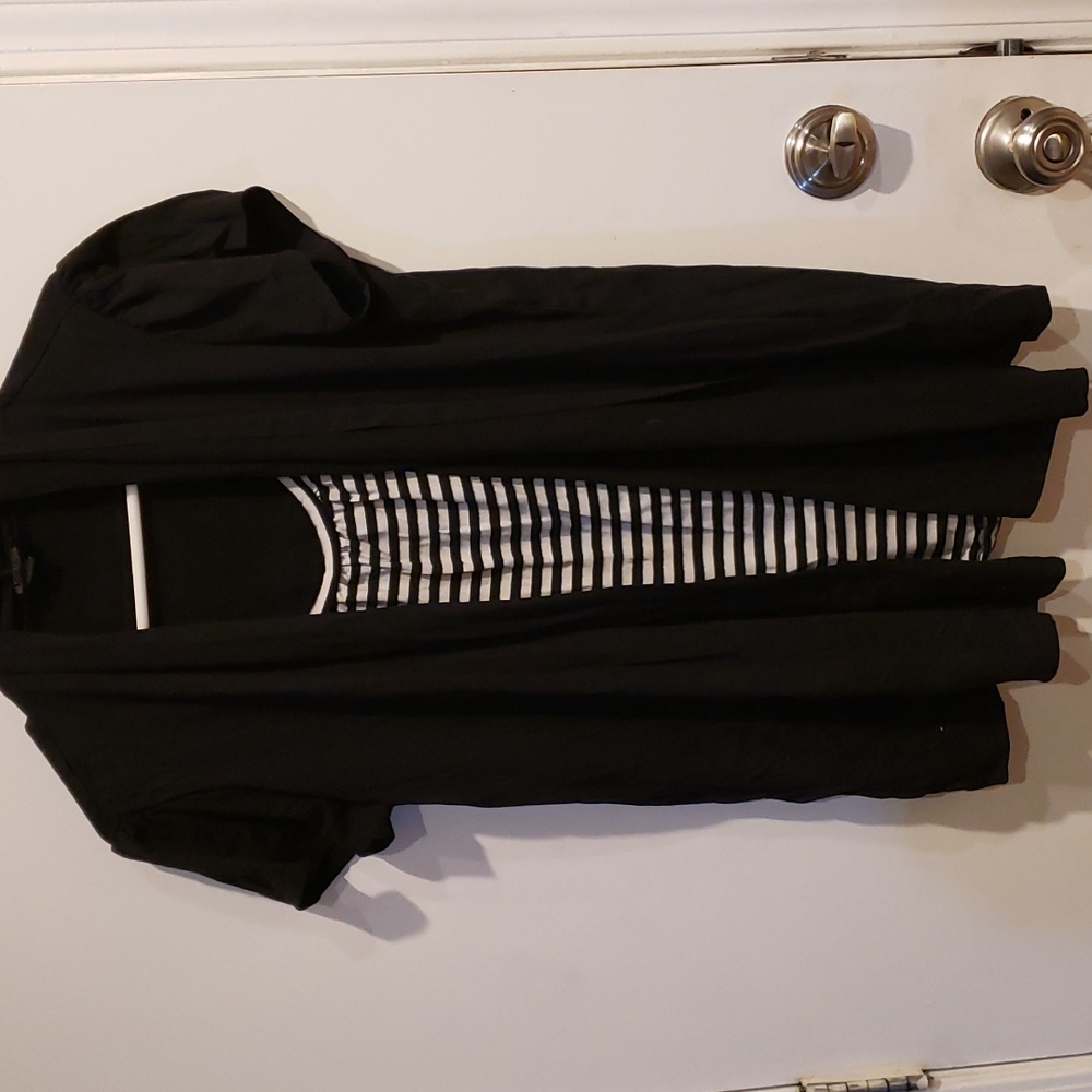AB Studio Striped Top With Open Cardigan Size XL